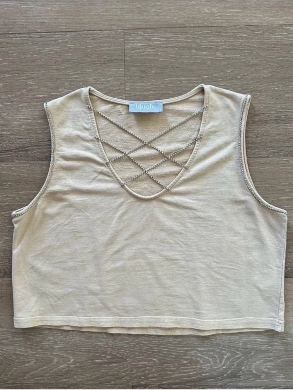 Rhinestone Embellished Lattice Front Cropped Tank Top